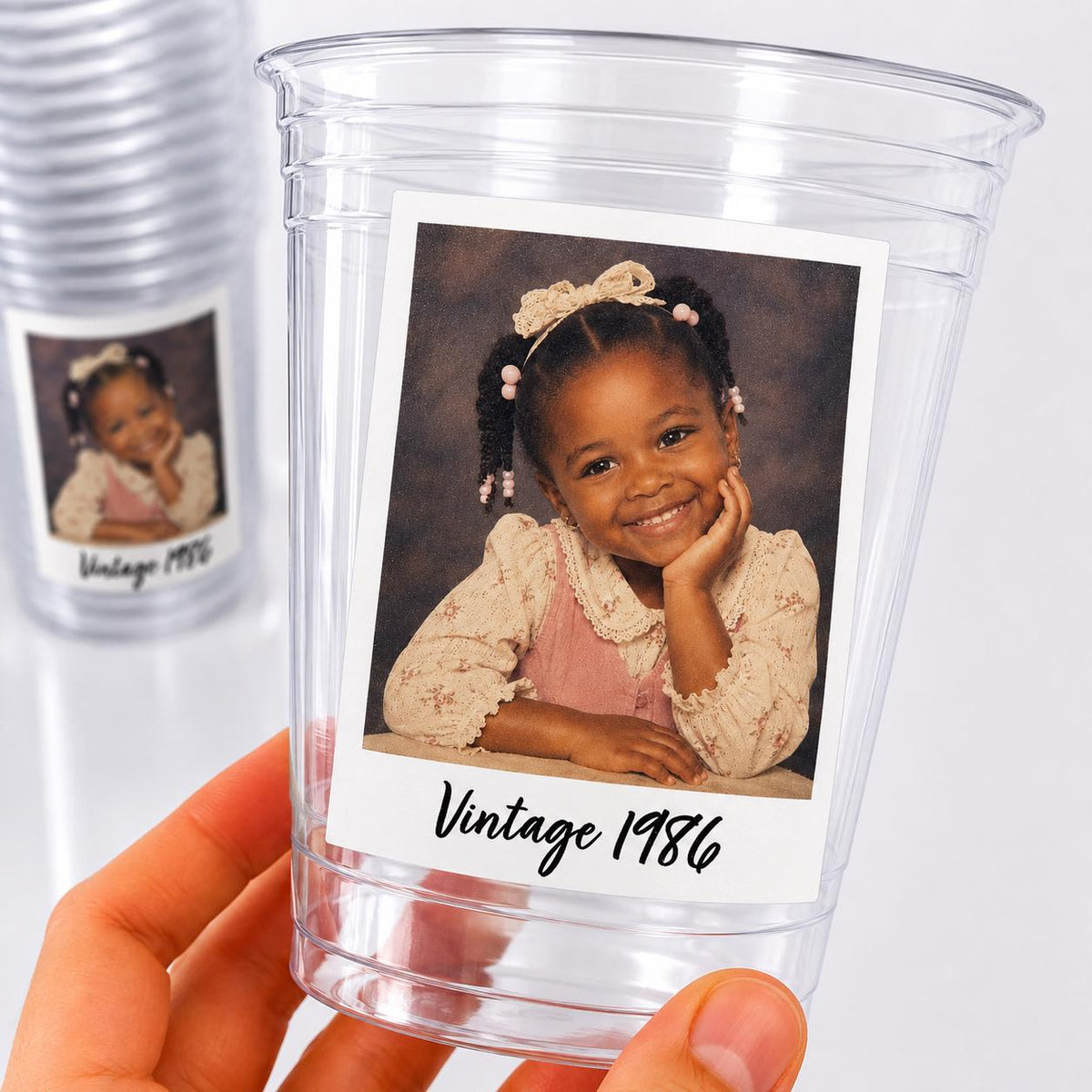 Vintage Birth Year Photo Cups, Personalized Picture Party Cups, Custom Year Celebration Cups, Retro Photo Party Favors, Photo Birthday Cups