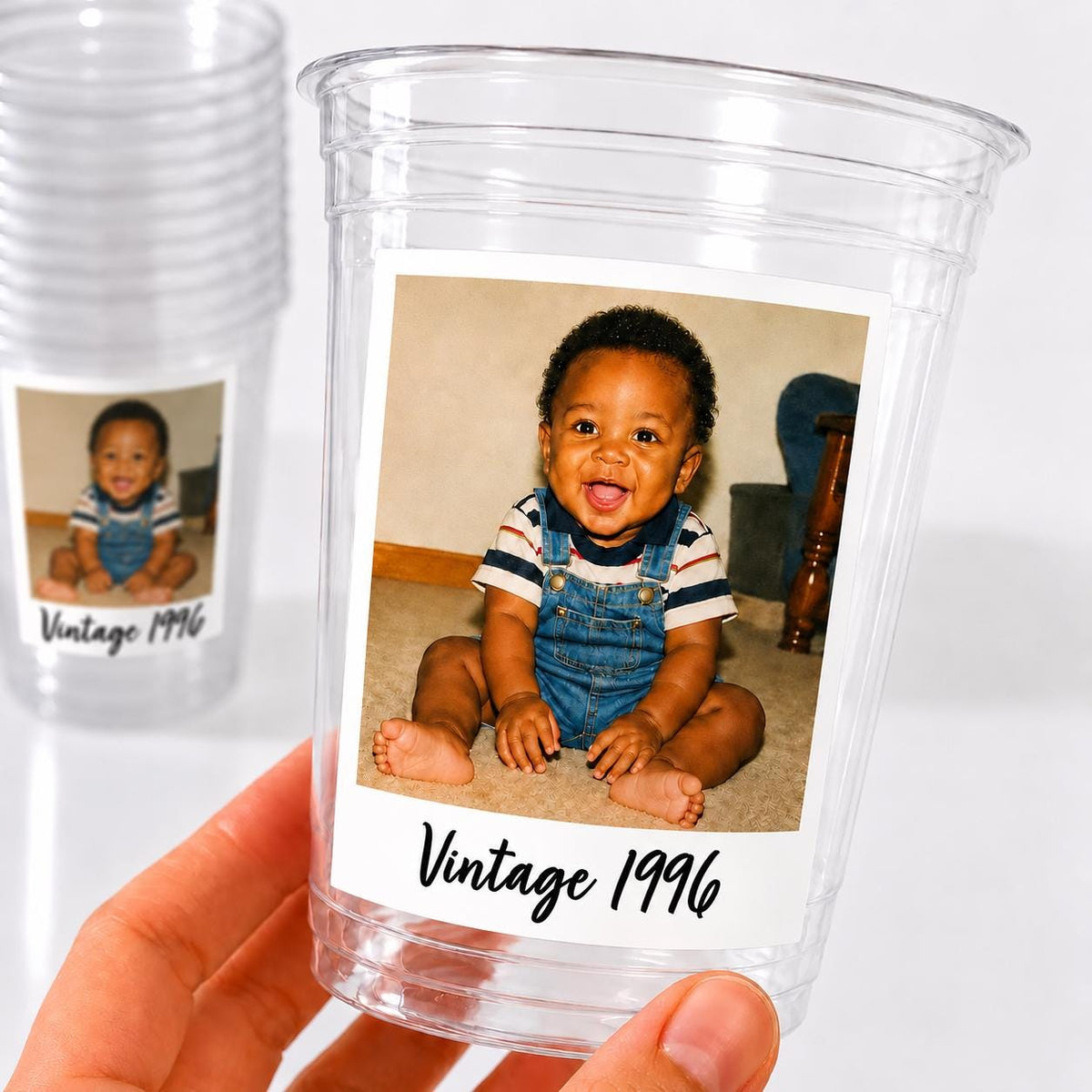 Vintage Birth Year Photo Cups, Personalized Picture Party Cups, Custom Year Celebration Cups, Retro Photo Party Favors, Photo Birthday Cups