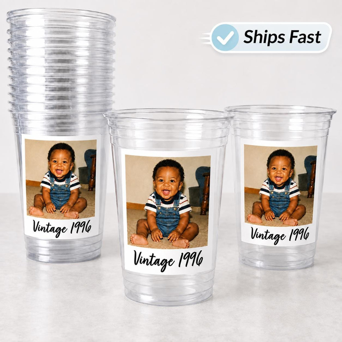 Vintage Birth Year Photo Cups, Personalized Picture Party Cups, Custom Year Celebration Cups, Retro Photo Party Favors, Photo Birthday Cups