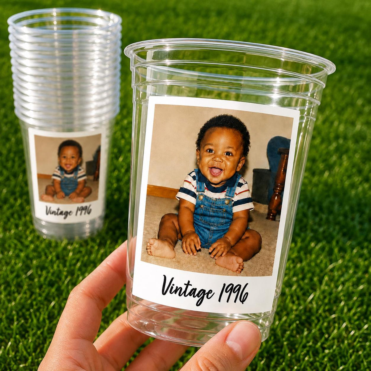 Vintage Birth Year Photo Cups, Personalized Picture Party Cups, Custom Year Celebration Cups, Retro Photo Party Favors, Photo Birthday Cups