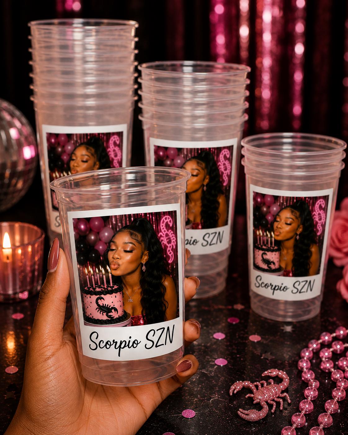 Personalized Zodiac Birthday Cups, Custom Horoscope Party Cups with Photo, Astrology Birthday Party Favors, Zodiac Party Decorations Gift