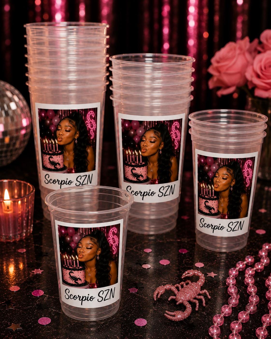 Personalized Zodiac Birthday Cups, Custom Horoscope Party Cups with Photo, Astrology Birthday Party Favors, Zodiac Party Decorations Gift
