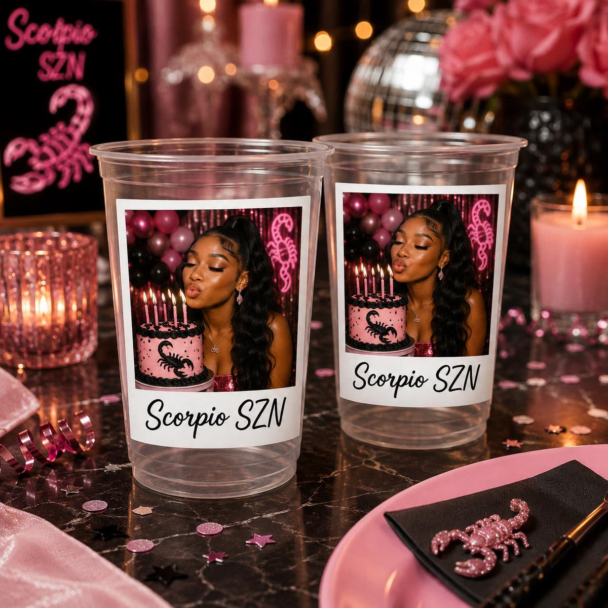 Personalized Zodiac Birthday Cups, Custom Horoscope Party Cups with Photo, Astrology Birthday Party Favors, Zodiac Party Decorations Gift