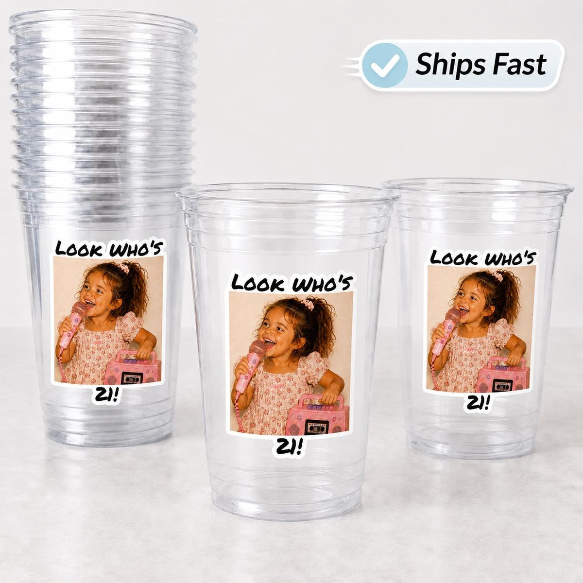 Custom 21st Birthday Photo Cups, Look Who’s 21 Party Cups with Picture, Retro Birthday Cups, Personalized Photo Party Favors, Custom Age Cup