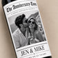 Personalized Anniversary Wine Label with Photo, Custom Wine Bottle Label, Wedding Anniversary Gift, Milestone Anniversary, Newspaper Label