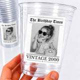 Personalized Newspaper Birthday Cups, Custom Birthday Newspaper Party Cups, Newspaper Photo Party Cups, Funny Milestone Birthday Decorations