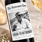 Personalized Retirement Wine Bottle Label, Personalized Retirement Gift, Custom Photo Wine Label, Retirement Party Decor, Newspaper Label