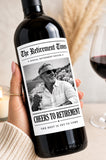Personalized Retirement Wine Bottle Label, Personalized Retirement Gift, Custom Photo Wine Label, Retirement Party Decor, Newspaper Label