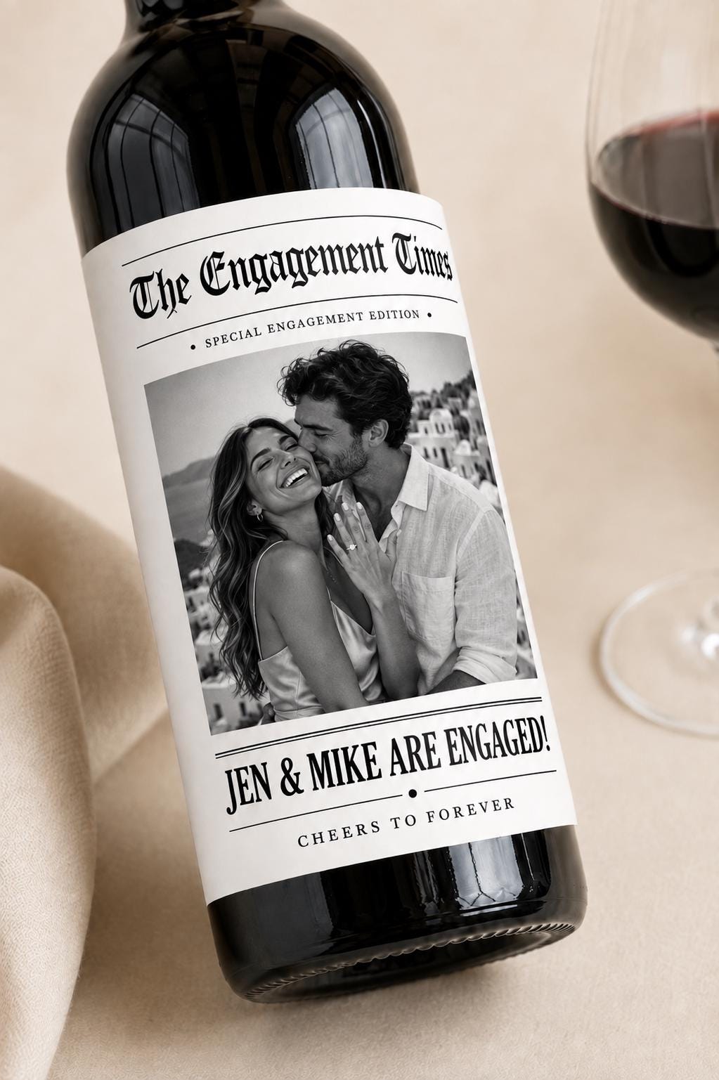 Personalized Engagement Wine Bottle Labels, Custom Photo Engagement Gift, Engagement Party Wine Label, Bride To Be Gift, Couples Photo Label