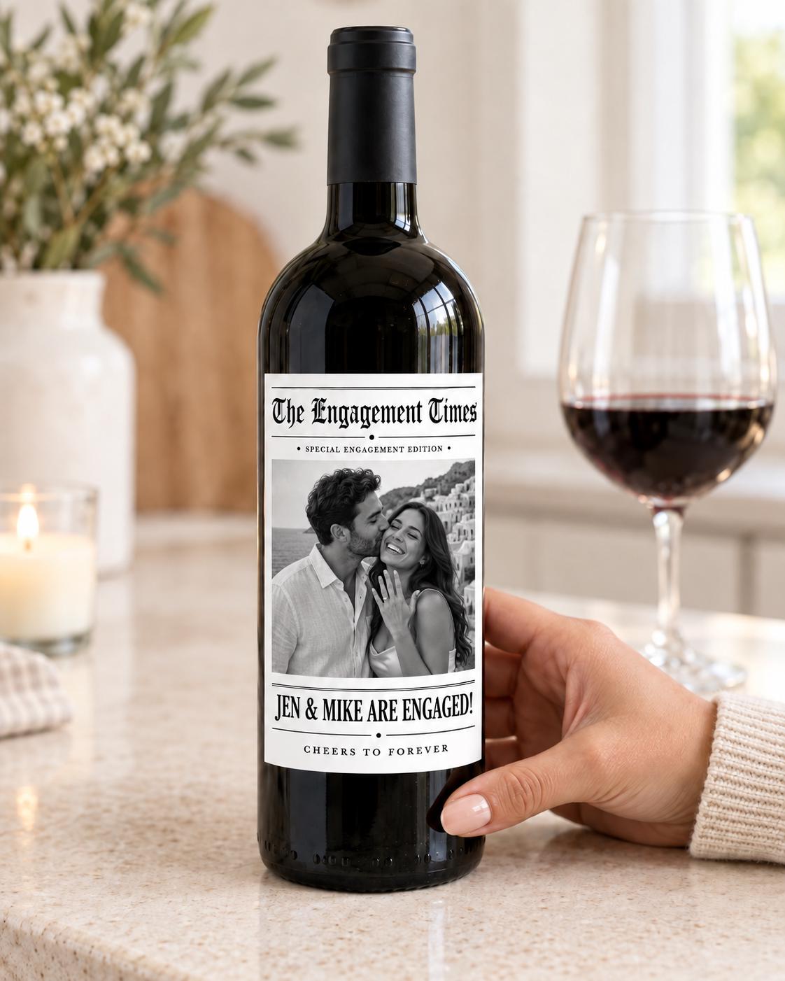 Personalized Engagement Wine Bottle Labels, Custom Photo Engagement Gift, Engagement Party Wine Label, Bride To Be Gift, Couples Photo Label