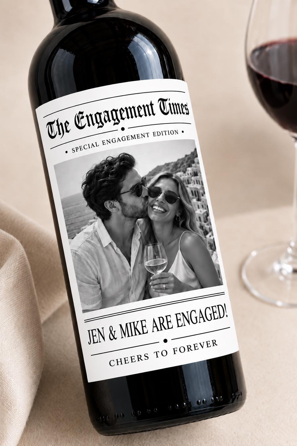 Personalized Engagement Wine Bottle Labels, Custom Photo Engagement Gift, Engagement Party Wine Label, Bride To Be Gift, Couples Photo Label