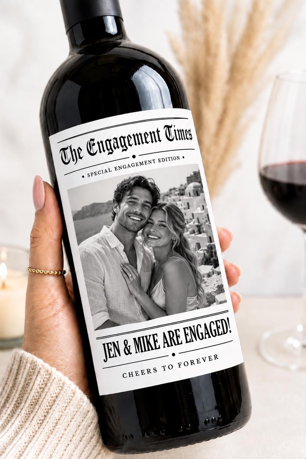 Personalized Engagement Wine Bottle Labels, Custom Photo Engagement Gift, Engagement Party Wine Label, Bride To Be Gift, Couples Photo Label