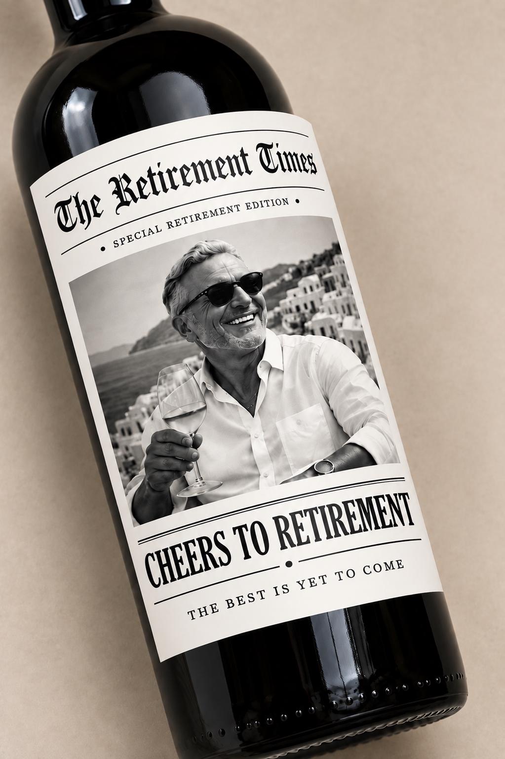 Personalized Retirement Wine Bottle Label, Personalized Retirement Gift, Custom Photo Wine Label, Retirement Party Decor, Newspaper Label