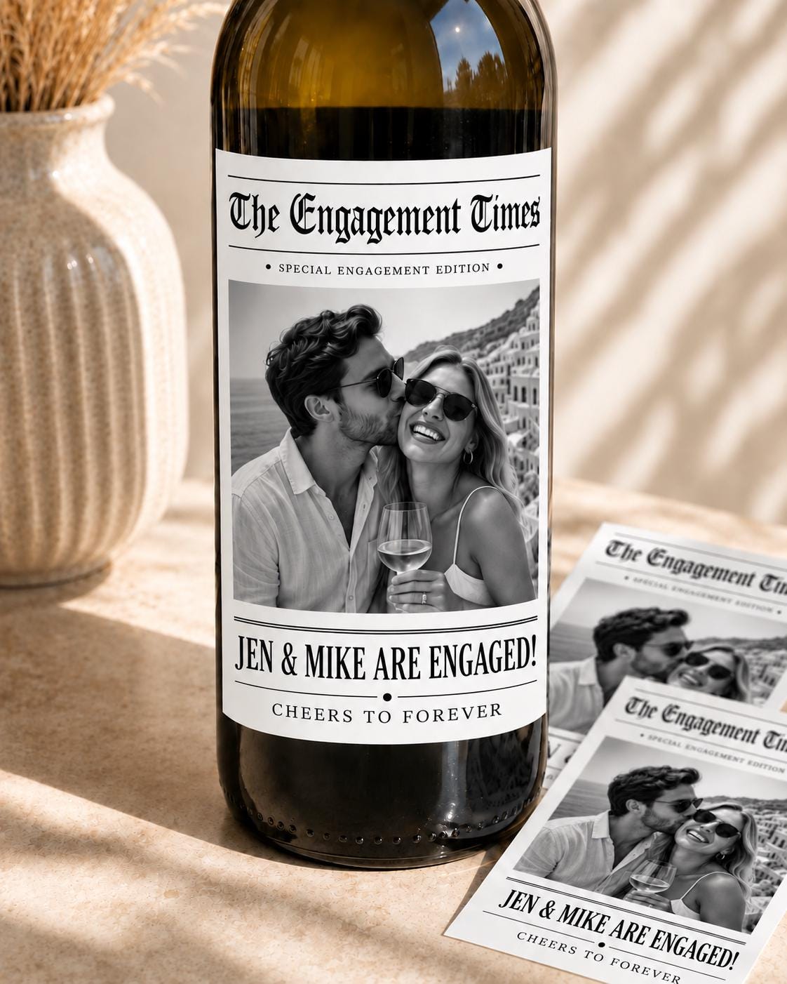 Personalized Engagement Wine Bottle Labels, Custom Photo Engagement Gift, Engagement Party Wine Label, Bride To Be Gift, Couples Photo Label