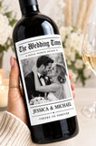 Personalized Wedding Wine Label, Custom Photo Wine Bottle Label, The Wedding Times Newspaper Label, Bride Groom Wedding Gift,Newspaper Label