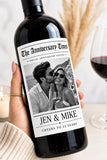 Personalized Anniversary Wine Label with Photo, Custom Wine Bottle Label, Wedding Anniversary Gift, Milestone Anniversary, Newspaper Label
