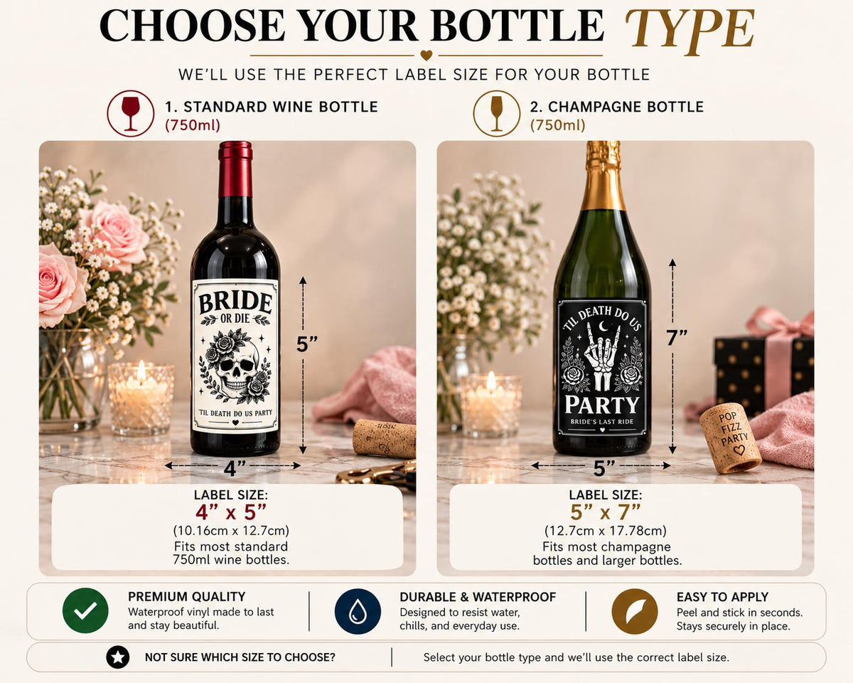 Bachelorette Wine Bottle Labels, Bride or Die, Til Death Do Us Party, Gothic Bachelorette Party Decor, Bride’s Last Ride, Wine Labels