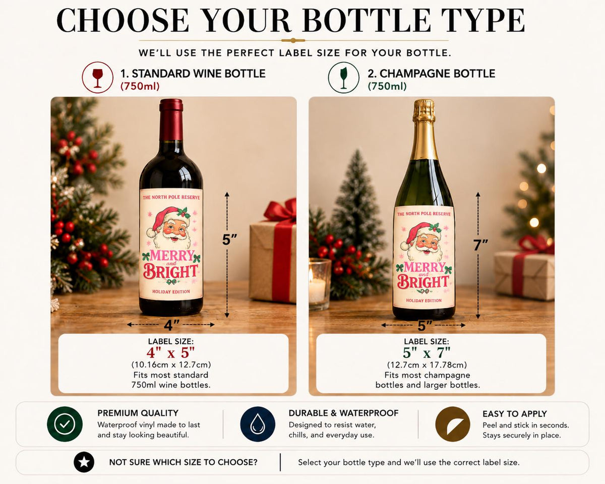 Christmas Wine Bottle Label, Merry and Bright Vintage Santa Wine Label, Pink Christmas Gift, Holiday Hostess Gift, Wine Lover Gift, Pink