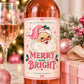 Christmas Wine Bottle Label, Merry and Bright Vintage Santa Wine Label, Pink Christmas Gift, Holiday Hostess Gift, Wine Lover Gift, Pink
