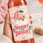 Christmas Wine Bottle Label, Merry and Bright Vintage Santa Wine Label, Pink Christmas Gift, Holiday Hostess Gift, Wine Lover Gift, Pink
