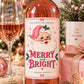 Christmas Wine Bottle Label, Merry and Bright Vintage Santa Wine Label, Pink Christmas Gift, Holiday Hostess Gift, Wine Lover Gift, Pink