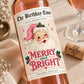 Christmas Wine Bottle Label, Merry and Bright Vintage Santa Wine Label, Pink Christmas Gift, Holiday Hostess Gift, Wine Lover Gift, Pink