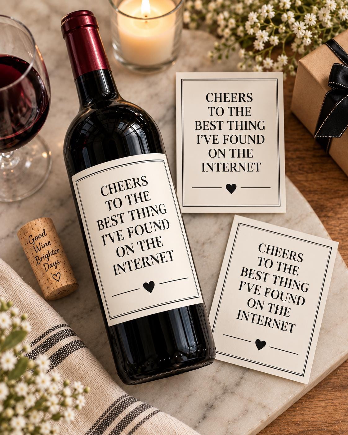 Funny Wine Bottle Label, Cheers to the Best Thing I Found on the Internet, Boyfriend Girlfriend Gift, Anniversary Gift, Wine Label Gift