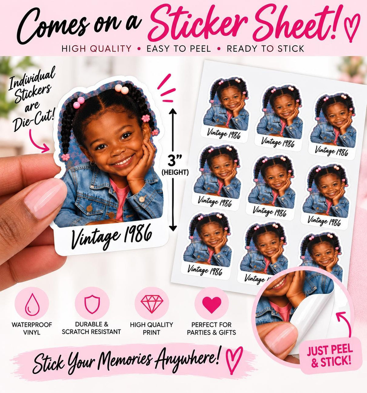 Custom Photo Stickers, Personalized Face Stickers, Waterproof Photo Sticker Sheet, Custom Picture Stickers, Birthday Party Favor Stickers