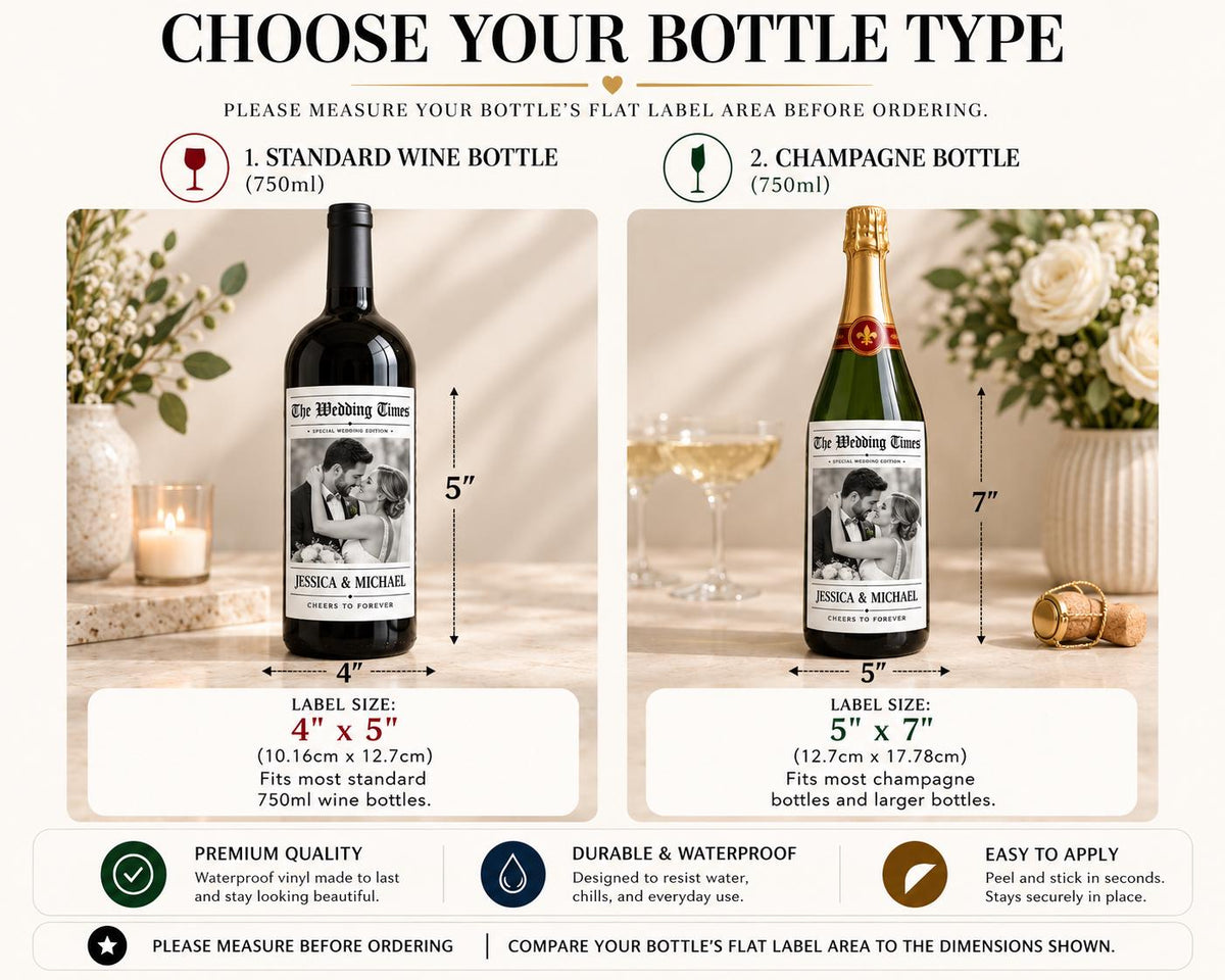 Personalized Wedding Wine Label, Custom Photo Wine Bottle Label, The Wedding Times Newspaper Label, Bride Groom Wedding Gift,Newspaper Label