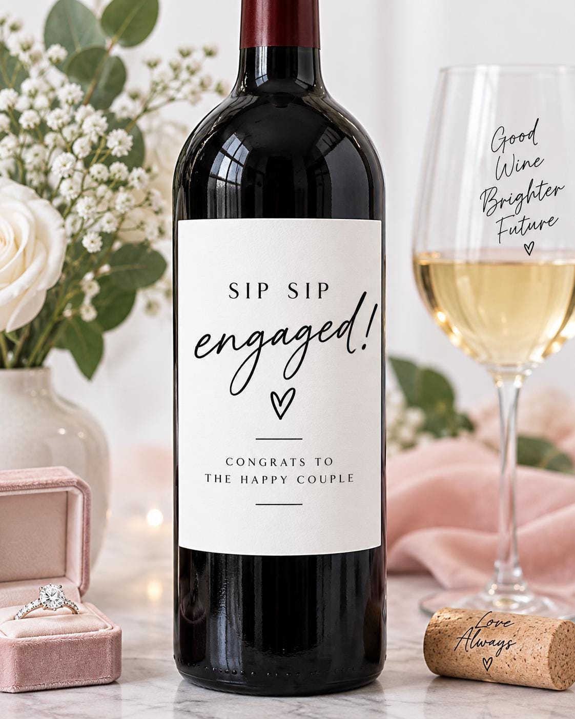 Engagement Wine Bottle Label, Sip Sip Engaged Sticker, Engagement Gift for Couple, Bridal Shower Gift, Wine Bottle Sticker, Engagement Gift