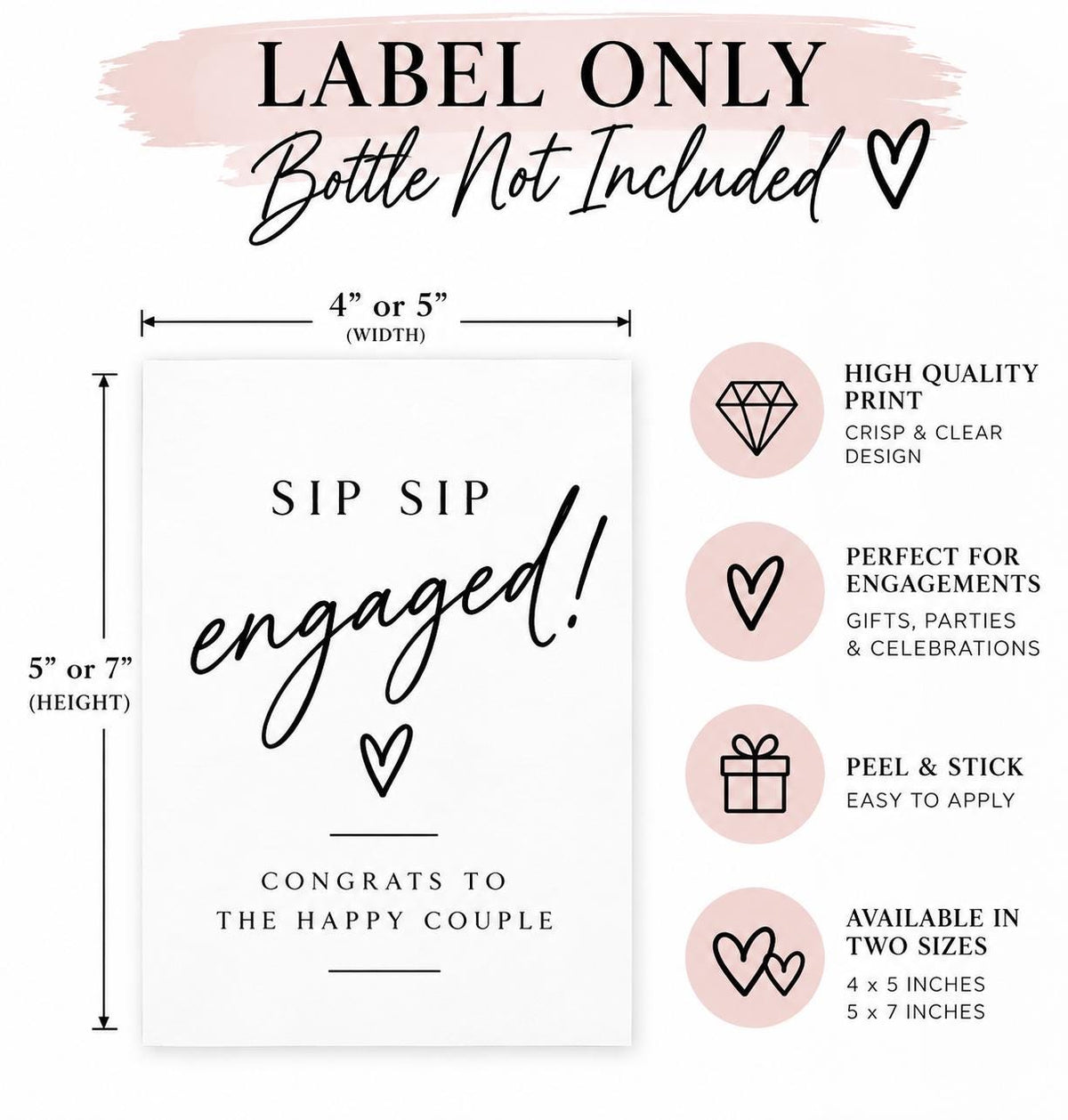Engagement Wine Bottle Label, Sip Sip Engaged Sticker, Engagement Gift for Couple, Bridal Shower Gift, Wine Bottle Sticker, Engagement Gift