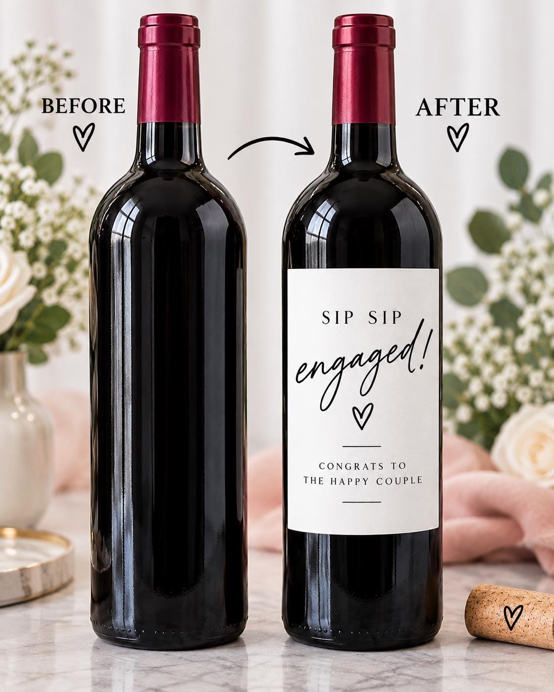 Engagement Wine Bottle Label, Sip Sip Engaged Sticker, Engagement Gift for Couple, Bridal Shower Gift, Wine Bottle Sticker, Engagement Gift