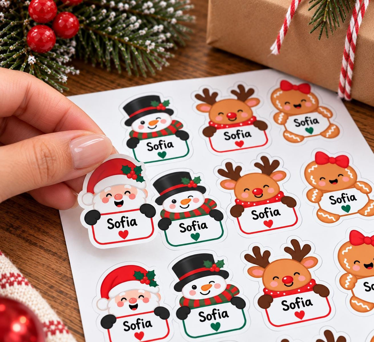 Personalized Christmas Name Stickers, Custom Holiday Gift Labels, Christmas Gift Tag Stickers, Vinyl Sticker Sheets for Gift Wrapping, 16 ct