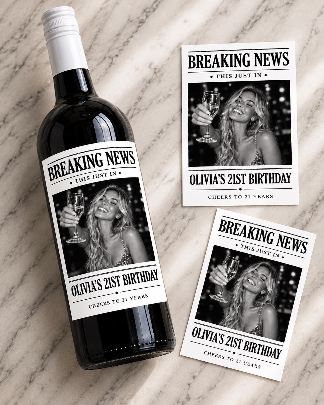 Personalized Breaking News Wine Bottle Label, Custom Photo Announcement Label, Wedding Birthday Anniversary Graduation Gift, Newspaper Label