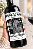 Personalized Breaking News Wine Bottle Label, Custom Photo Announcement Label, Wedding Birthday Anniversary Graduation Gift, Newspaper Label