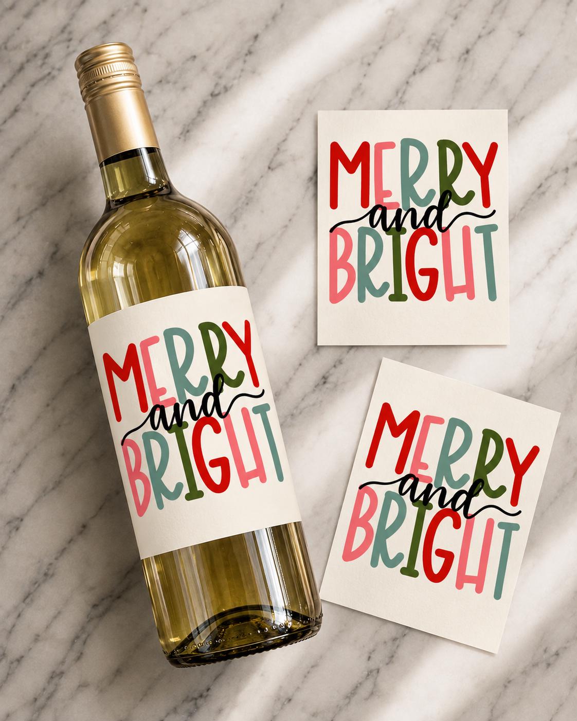 Merry and Bright Christmas Wine Bottle Labels, Christmas Gift, Holiday Wine Label, Mini Bottle Label, Christmas Party Favors, Christmas Gift