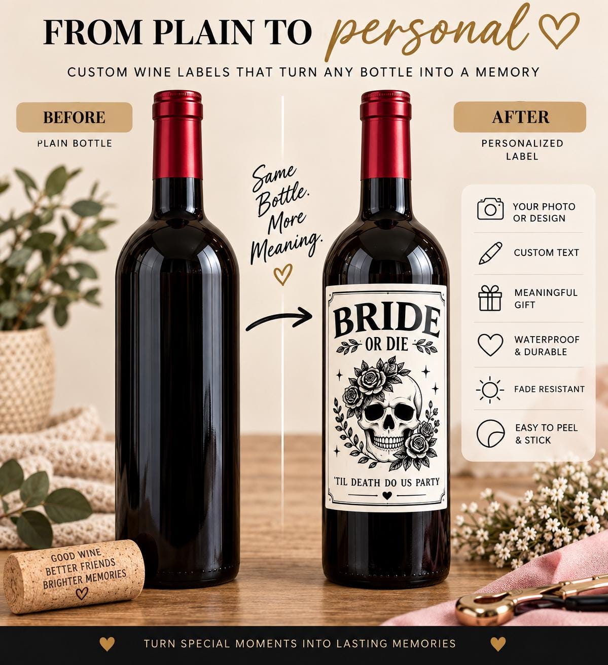 Bachelorette Wine Bottle Labels, Bride or Die, Til Death Do Us Party, Gothic Bachelorette Party Decor, Bride’s Last Ride, Wine Labels