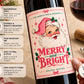 Christmas Wine Bottle Label, Merry and Bright Vintage Santa Wine Label, Pink Christmas Gift, Holiday Hostess Gift, Wine Lover Gift, Pink
