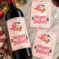 Christmas Wine Bottle Label, Merry and Bright Vintage Santa Wine Label, Pink Christmas Gift, Holiday Hostess Gift, Wine Lover Gift, Pink
