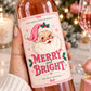 Christmas Wine Bottle Label, Merry and Bright Vintage Santa Wine Label, Pink Christmas Gift, Holiday Hostess Gift, Wine Lover Gift, Pink