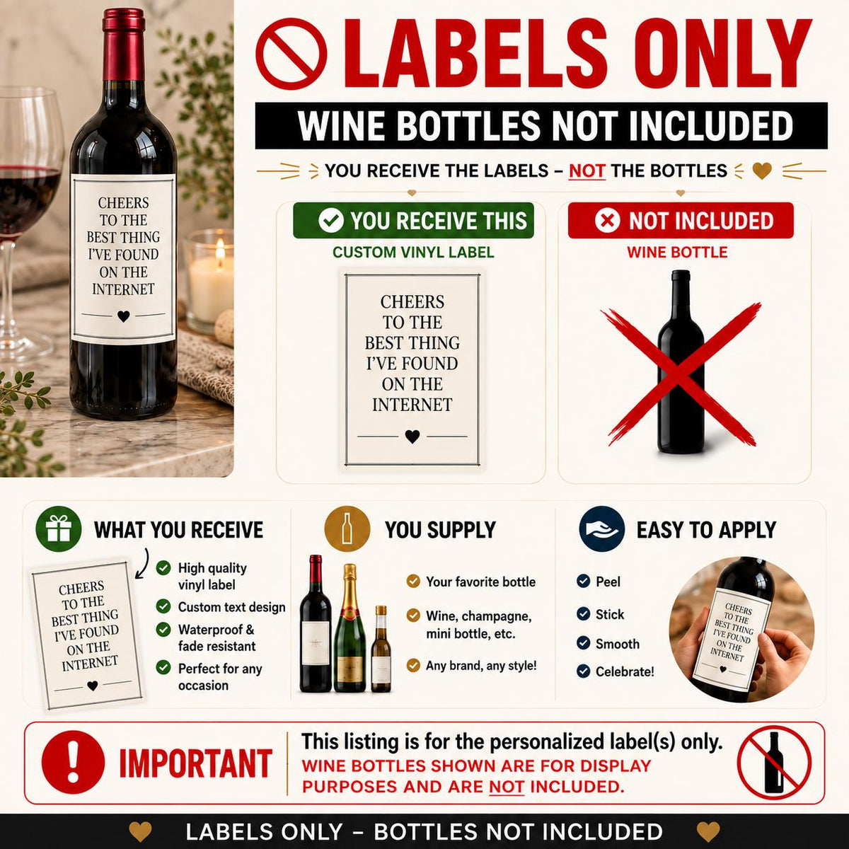 Funny Wine Bottle Label, Cheers to the Best Thing I Found on the Internet, Boyfriend Girlfriend Gift, Anniversary Gift, Wine Label Gift