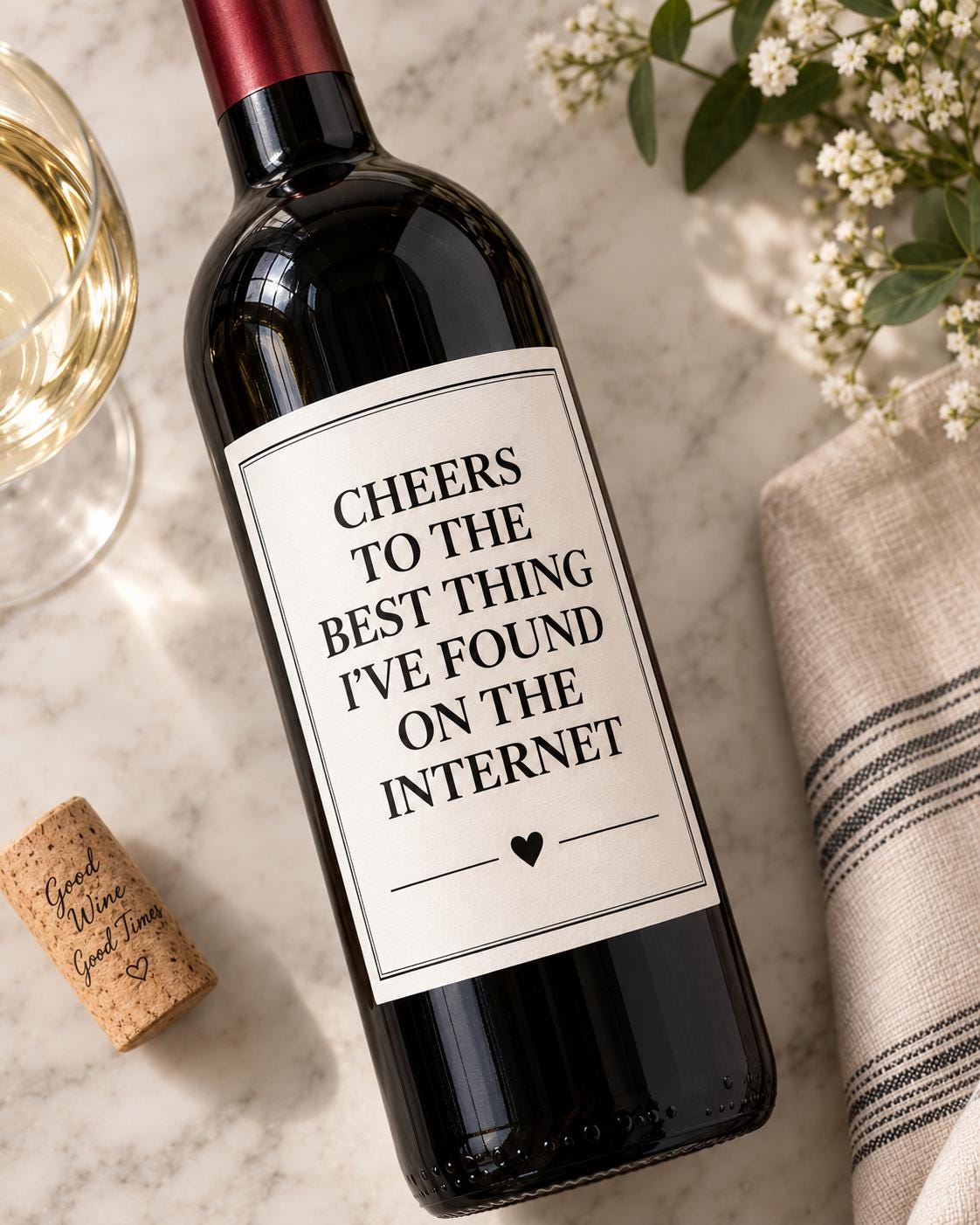 Funny Wine Bottle Label, Cheers to the Best Thing I Found on the Internet, Boyfriend Girlfriend Gift, Anniversary Gift, Wine Label Gift