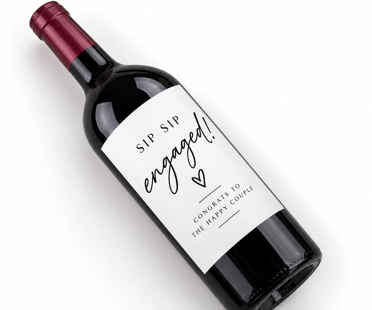 Engagement Wine Bottle Label, Sip Sip Engaged Sticker, Engagement Gift for Couple, Bridal Shower Gift, Wine Bottle Sticker, Engagement Gift