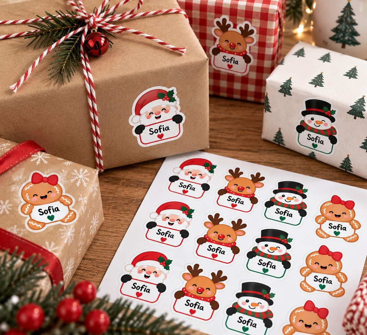Personalized Christmas Name Stickers, Custom Holiday Gift Labels, Christmas Gift Tag Stickers, Vinyl Sticker Sheets for Gift Wrapping, 16 ct