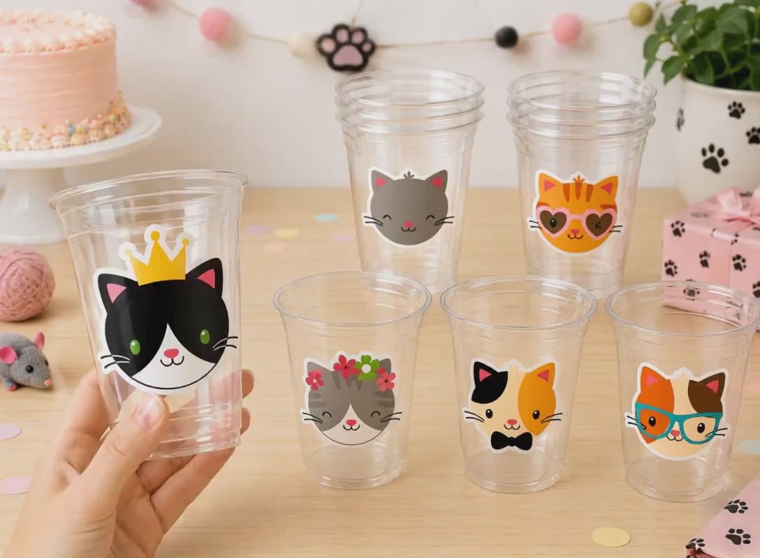 Cat Party Cups, Cat Birthday Cups, Cat Party, Cat Treat Cups, Cat Party Cups, Cat Decorations, Cat Cups, Kitty Party Cups, Cat Party Favors