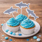 Shark Cupcake Toppers, Shark Birthday Party Decor, Ocean Theme Cupcake Picks, Under the Sea Party Supplies, Shark Party Cake Toppers