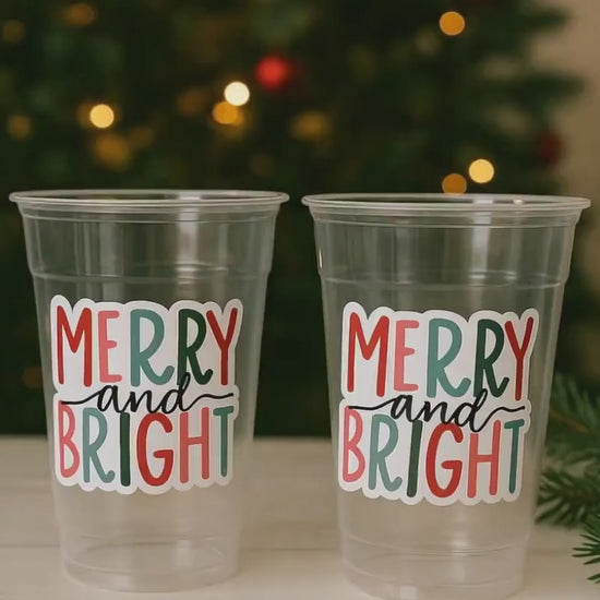 CHRISTMAS PARTY CUPS -Disposable 16oz Party Cups Christmas Party Favors Christmas Gifts Merry Cups and Bright Teachers Gift Gift for Teacher