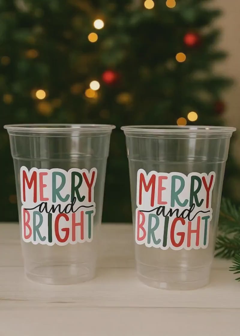 CHRISTMAS PARTY CUPS -Disposable 16oz Party Cups Christmas Party Favors Christmas Gifts Merry Cups and Bright Teachers Gift Gift for Teacher