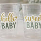 GREEN AND GOLD Baby Shower Cups Hello Baby Sweet Baby Shower Favor Green Gold Gender Neutral Baby Shower Favors Green Baby Shower Favor Cups