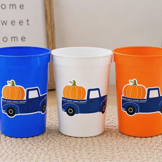 BLUE PUMPKIN TRUCK Cups - Fall Party Cups Truck Birthday Pumpkin Cups Little Pumpkin 1st Birthday Pumpkin Truck Birthday Decoration Fall Cup